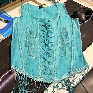 Pat Dahnke Teal Lace-Up Women's Corset Top EUC XL